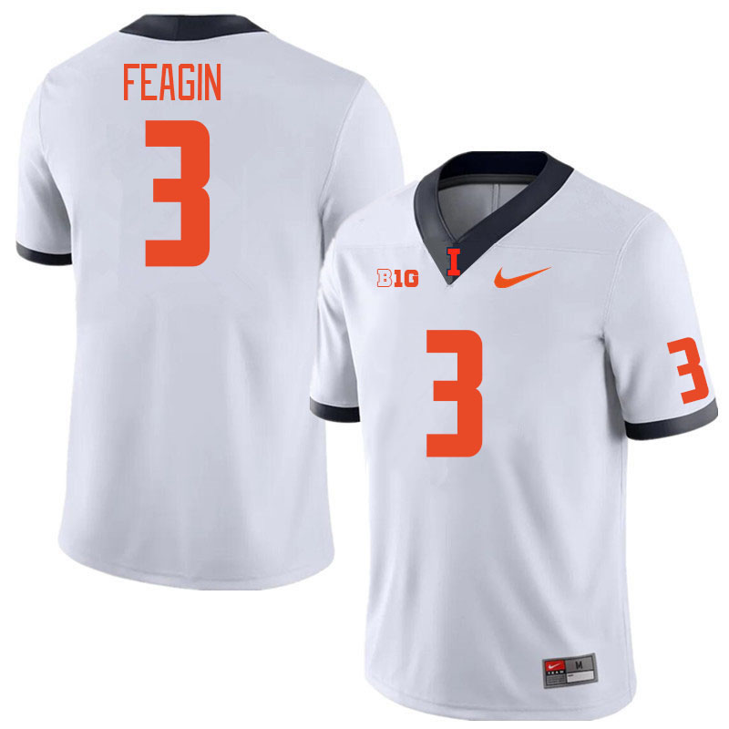 Men #3 Kaden Feagin Illinois Fighting Illini College Football Jerseys Stitched Sale-White